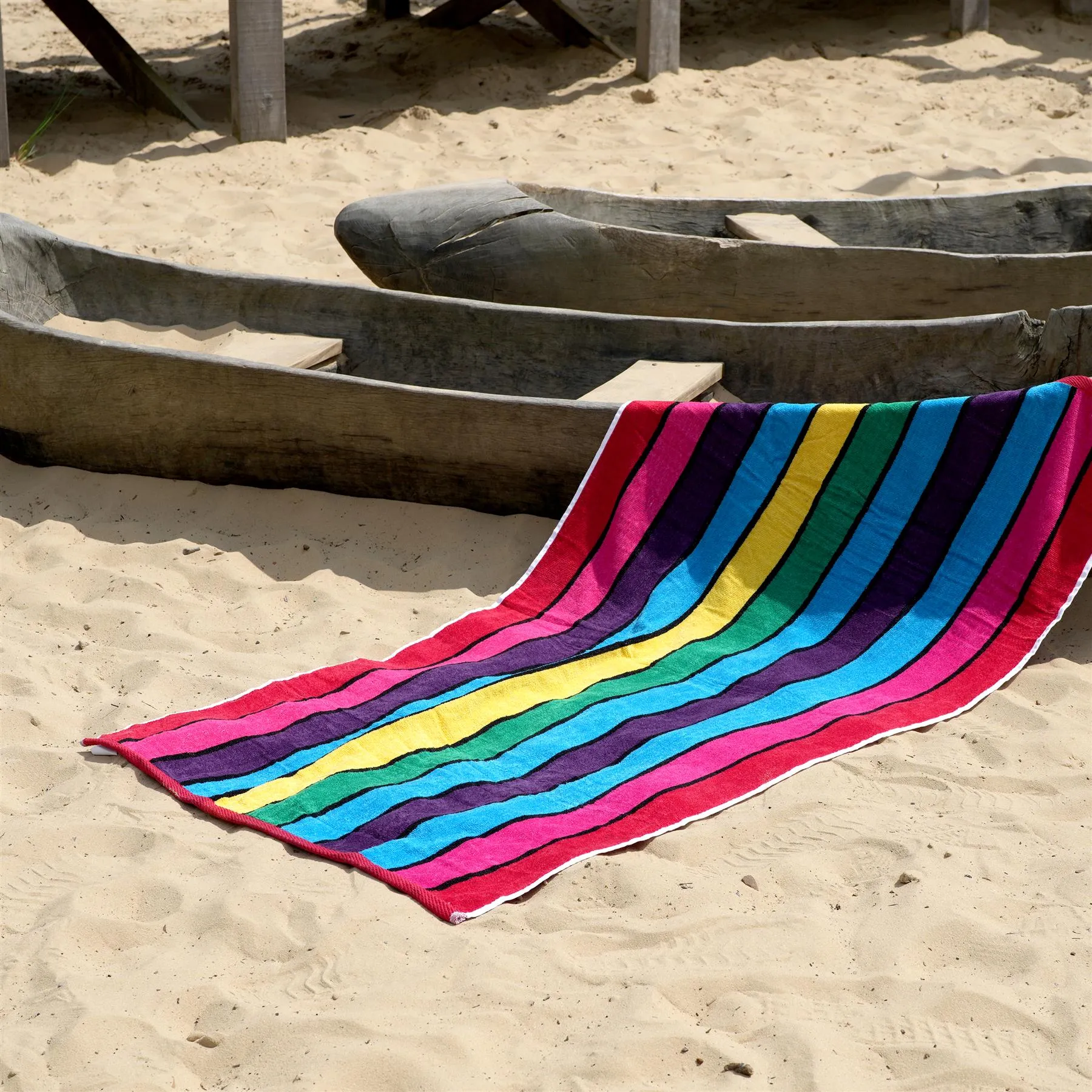 Velour Striped Beach Towel Crimson Skyline