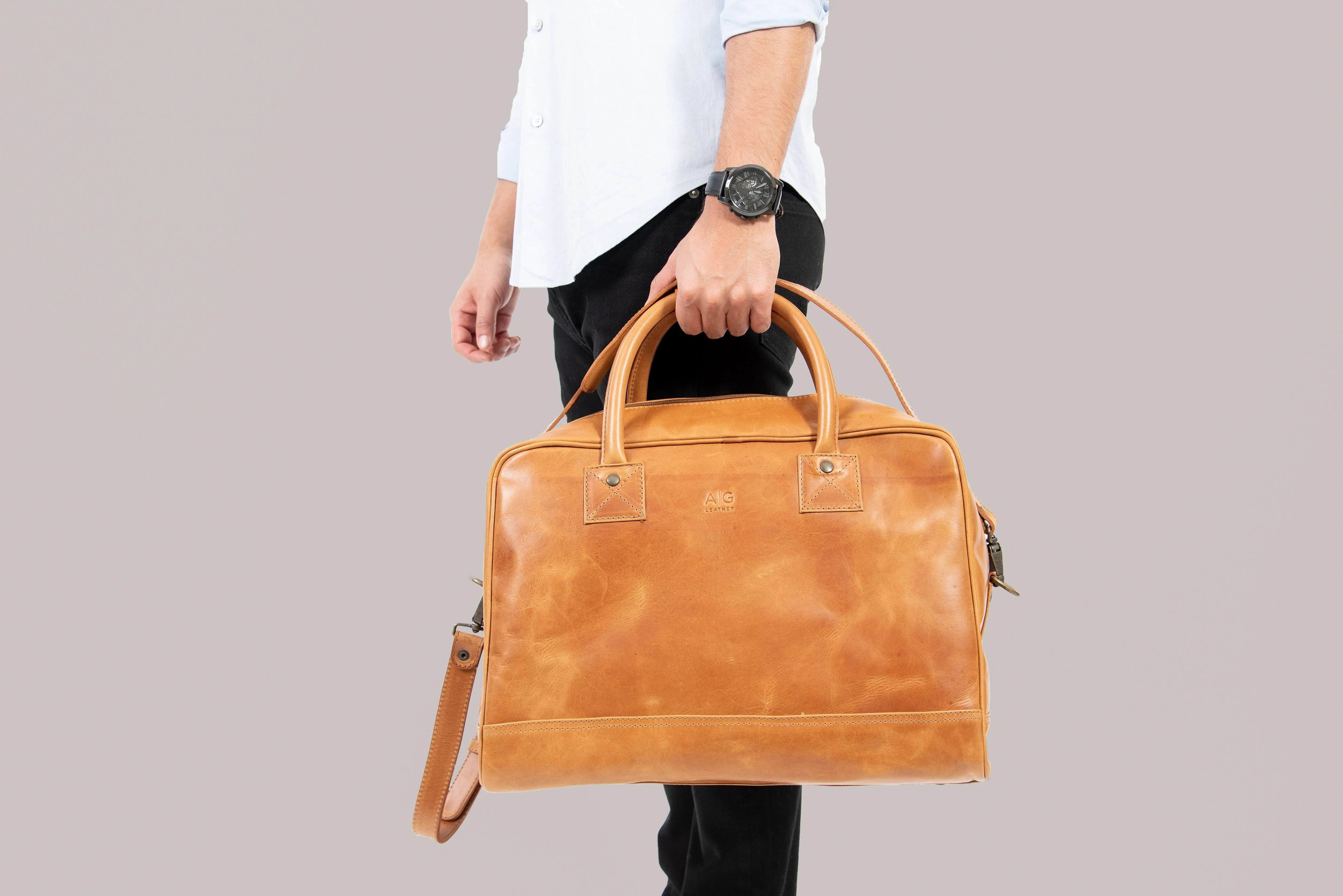 Waldorf Urban Sport Bag in Cognac Leather - final sale no exchange