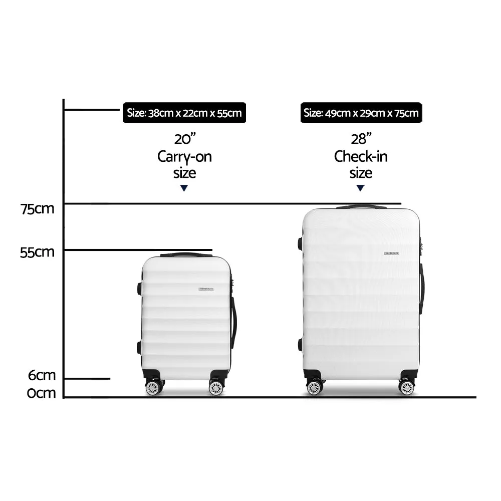 Wanderlite 2pcs Luggage Trolley Travel Suitcase Set TSA Hard Shell Case Strap White