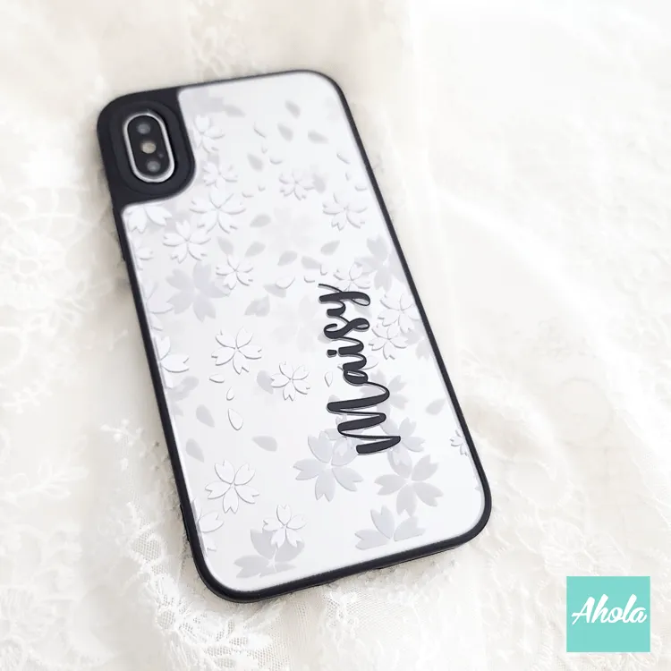 【White Cherry Blossom】Protective Mirror Phone Case 全包邊白櫻花鏡面名字電話殼