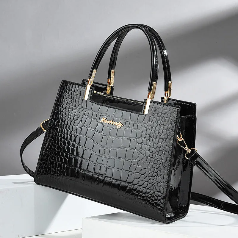 Women's bag patent leather fashion crossbody bag bright leather crocodile pattern embossed handbag European