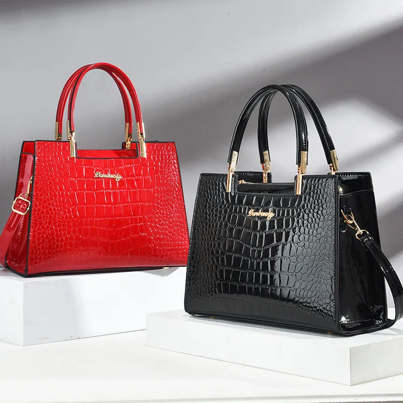 Women's bag patent leather fashion crossbody bag bright leather crocodile pattern embossed handbag European