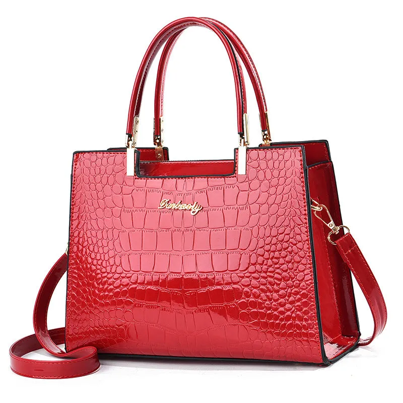 Women's bag patent leather fashion crossbody bag bright leather crocodile pattern embossed handbag European