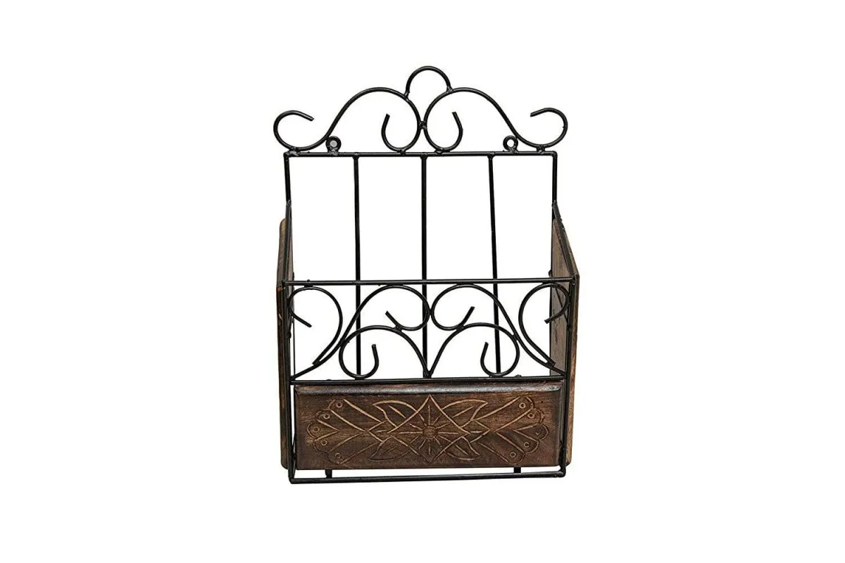 Wood and Iron Modern Magazine Newspaper and Book Wall Rack