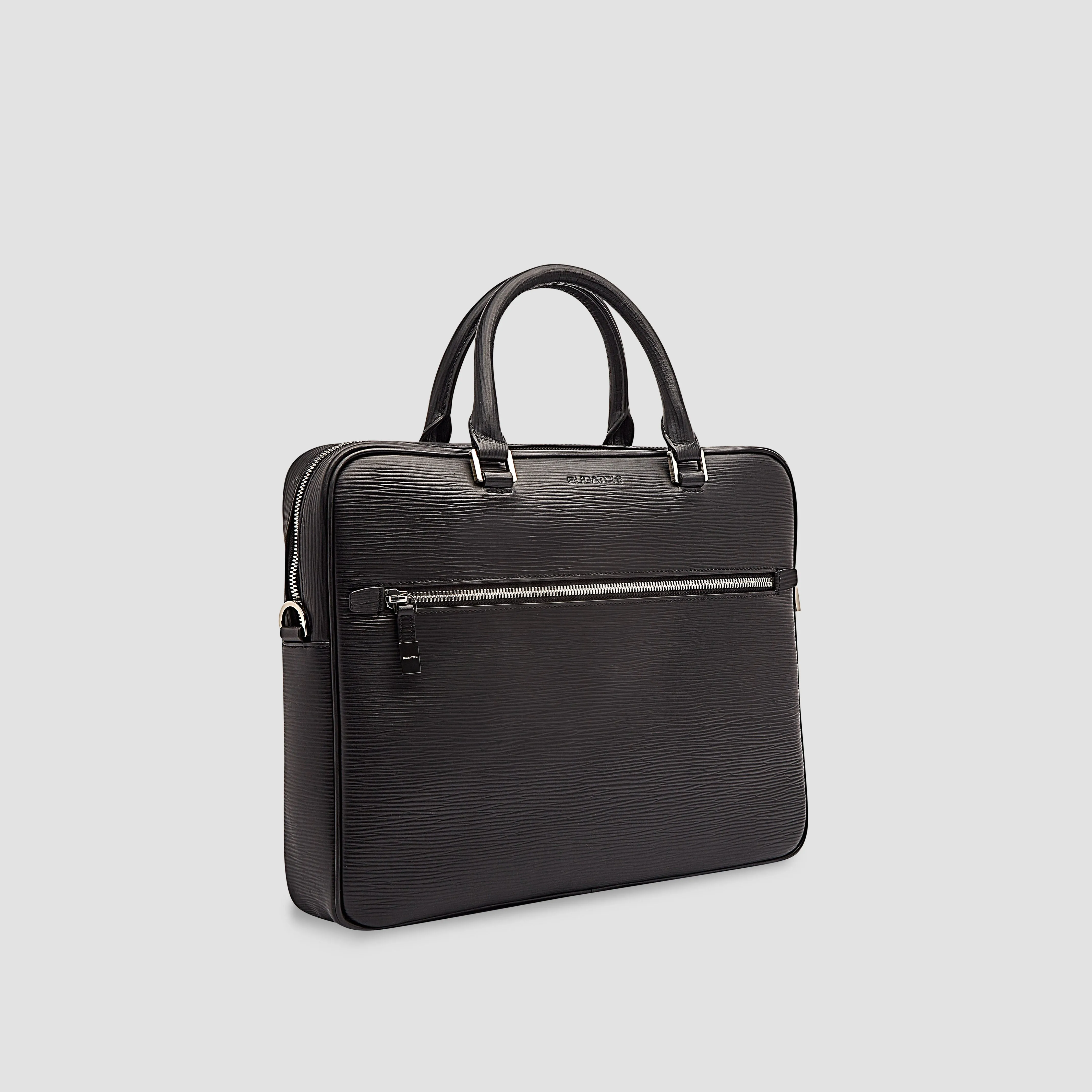 Wood Grained Semi Embossed Leather Briefcase